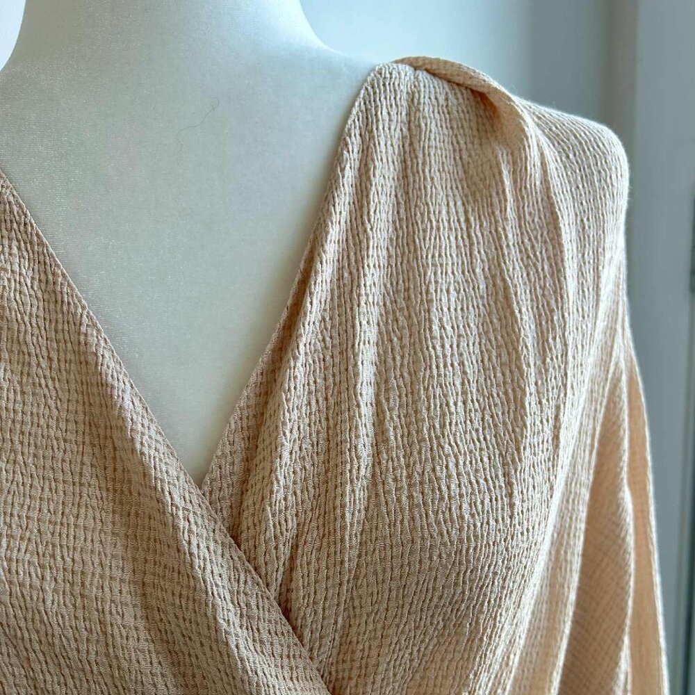Sézane Paris Rose-Beige Crinkled Gaufré Wrap Blouse with Soft Lustre – EU 38